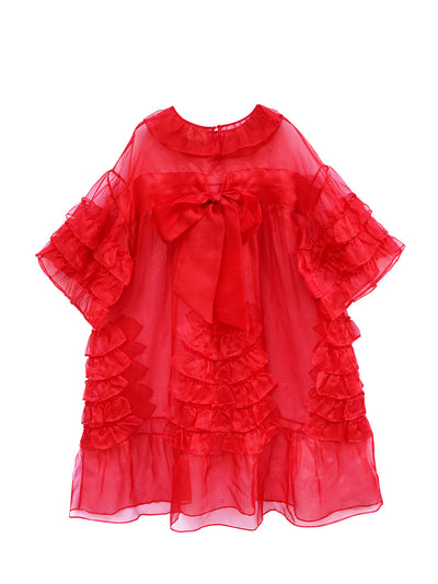 Unlogical Poem Vintage Style Ruffle Red Silk Dress Smock