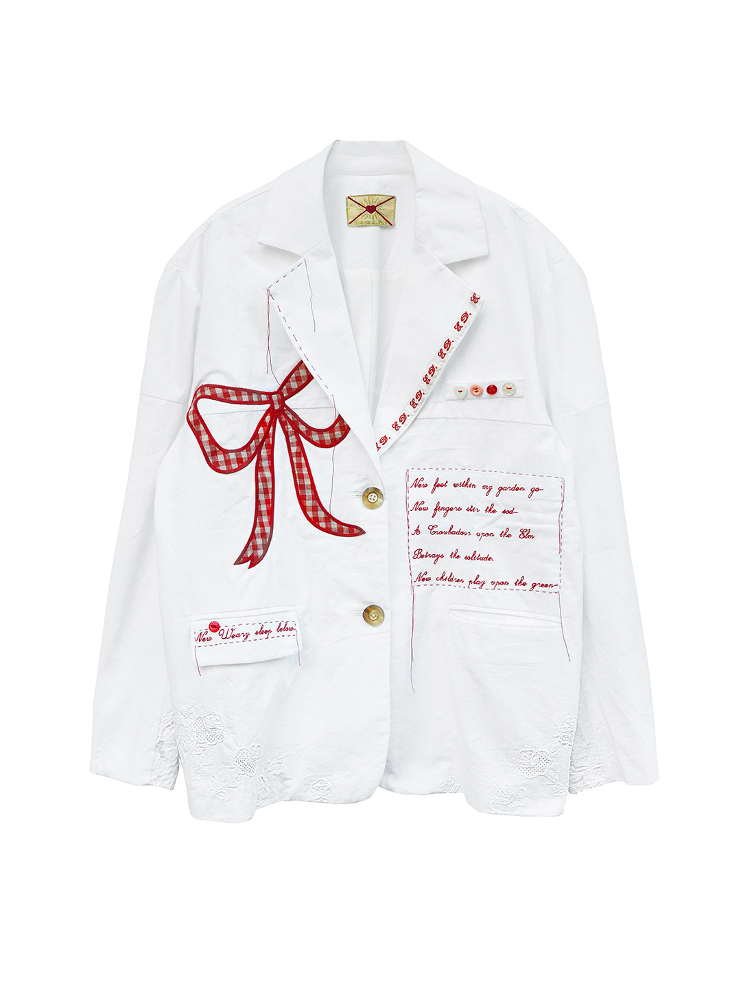 Unlogical Poem Poem Embroidery White Cotton Oversized Blazer
