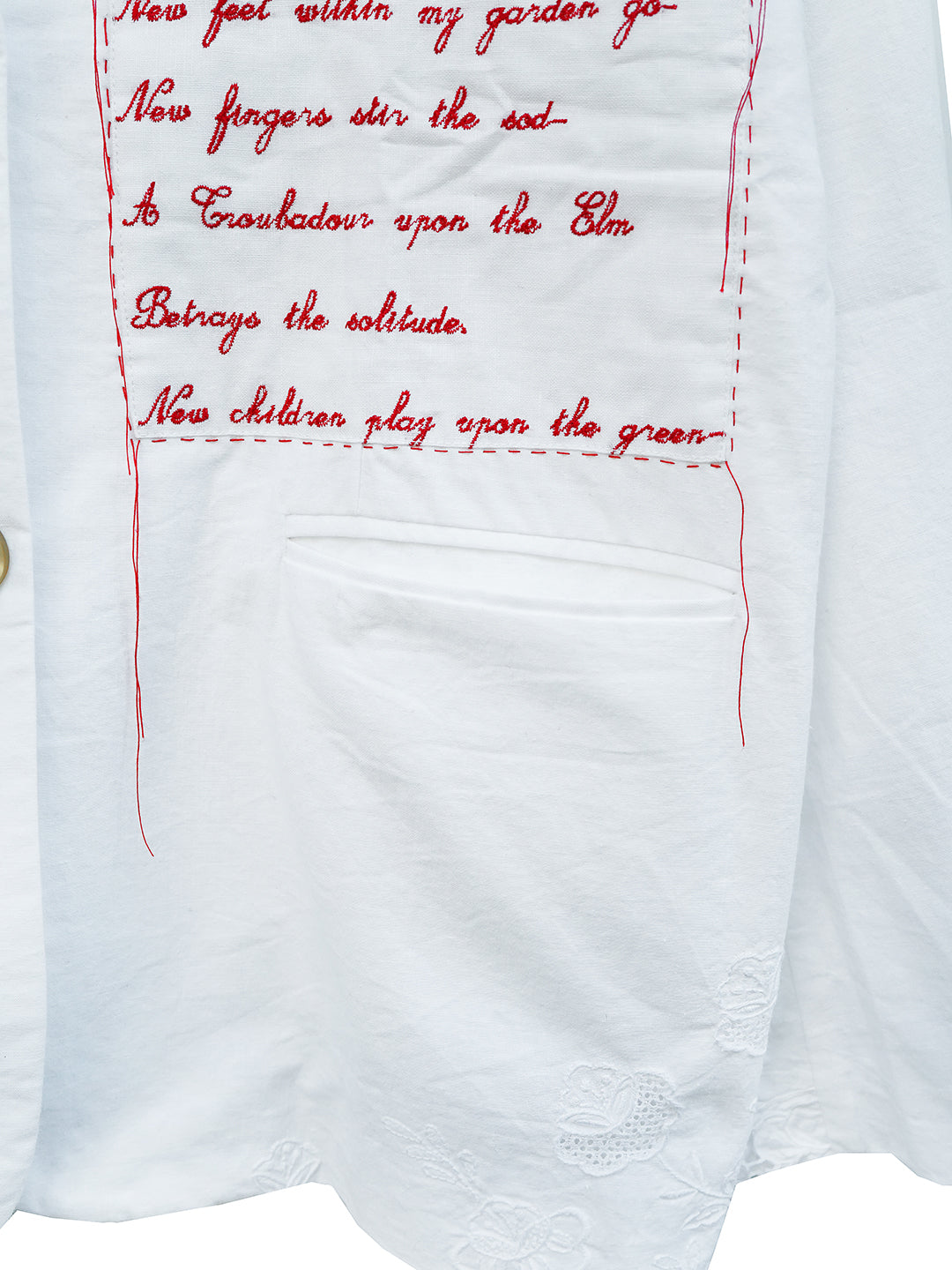 Unlogical Poem Poem Embroidery White Cotton Oversized Blazer
