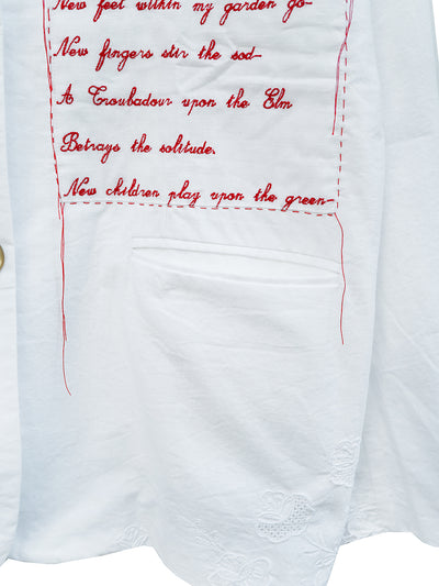 Unlogical Poem Poem Embroidery White Cotton Oversized Blazer