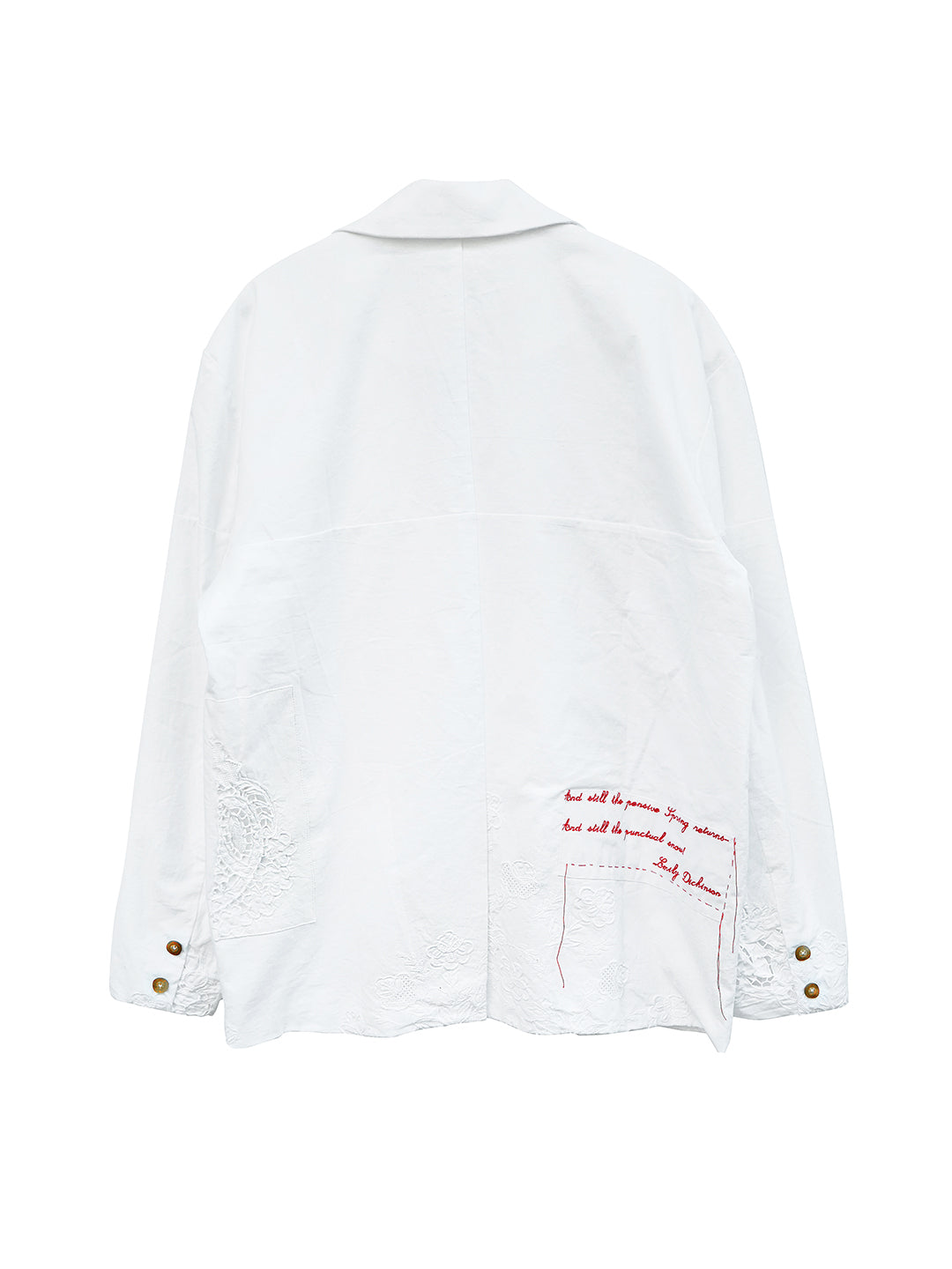 Unlogical Poem Poem Embroidery White Cotton Oversized Blazer