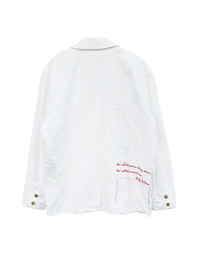 Unlogical Poem Poem Embroidery White Cotton Oversized Blazer