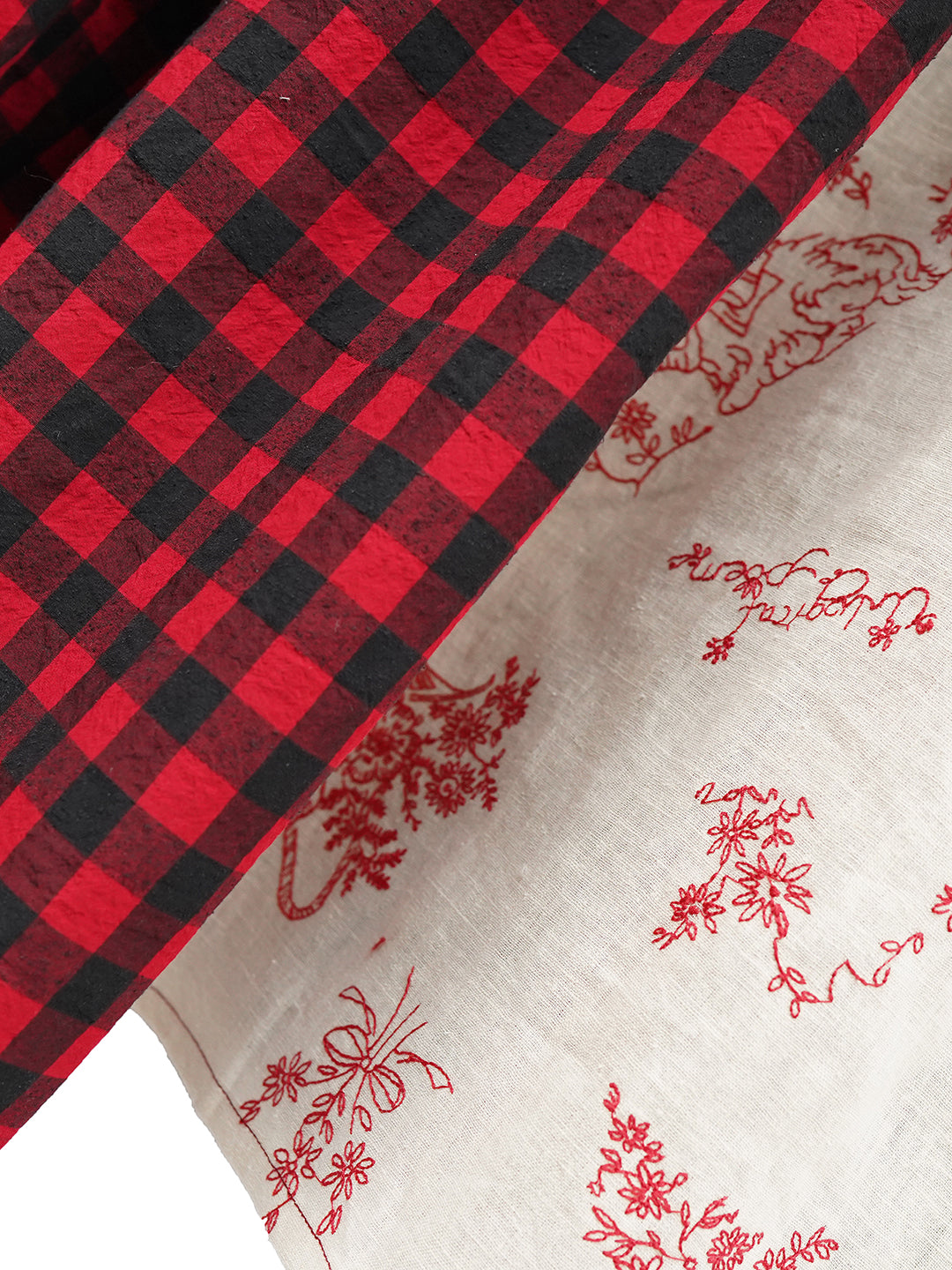 Unlogical Poem  Gingham and Embroidered Fabric Red Patchwork Dress