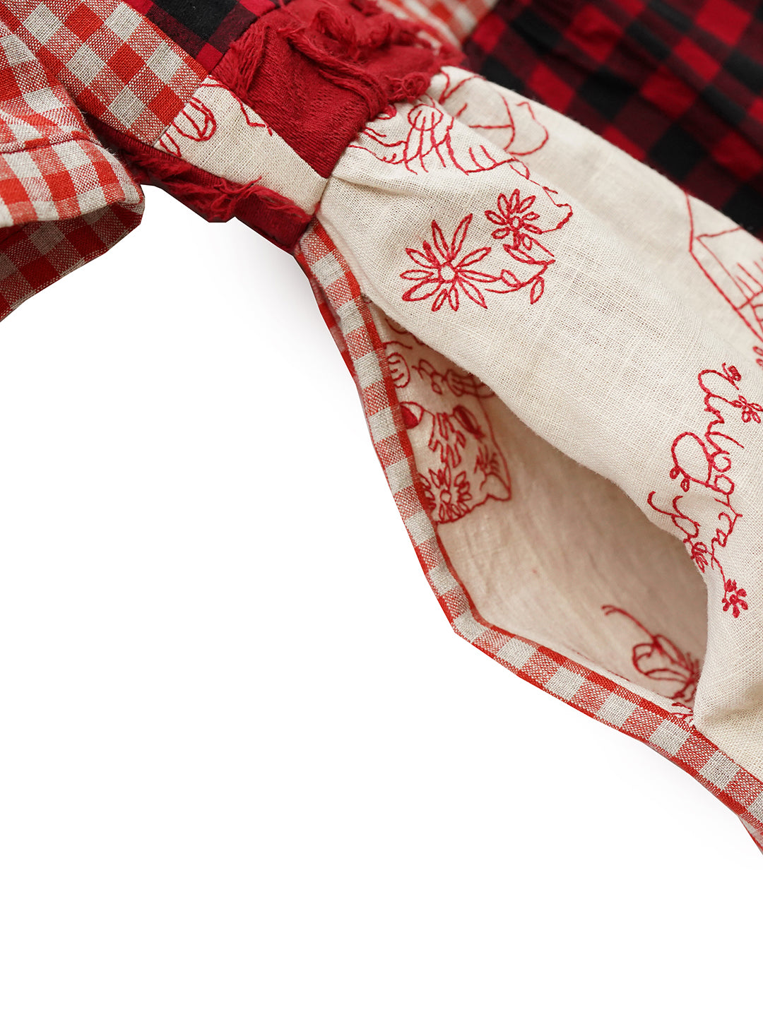 Unlogical Poem  Gingham and Embroidered Fabric Red Patchwork Dress