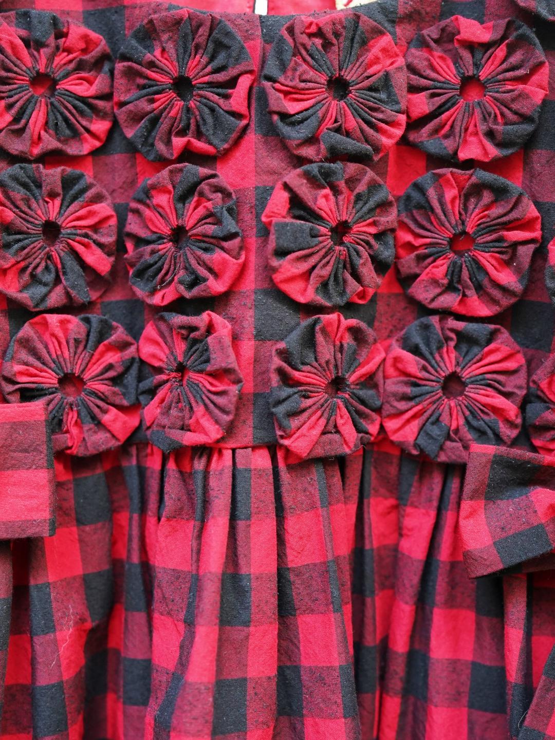 Unlogical Poem Handmade Yoyo Flower Bow Short Gingham Bud Dress