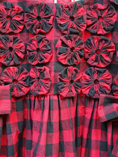 Unlogical Poem Handmade Yoyo Flower Bow Short Gingham Bud Dress