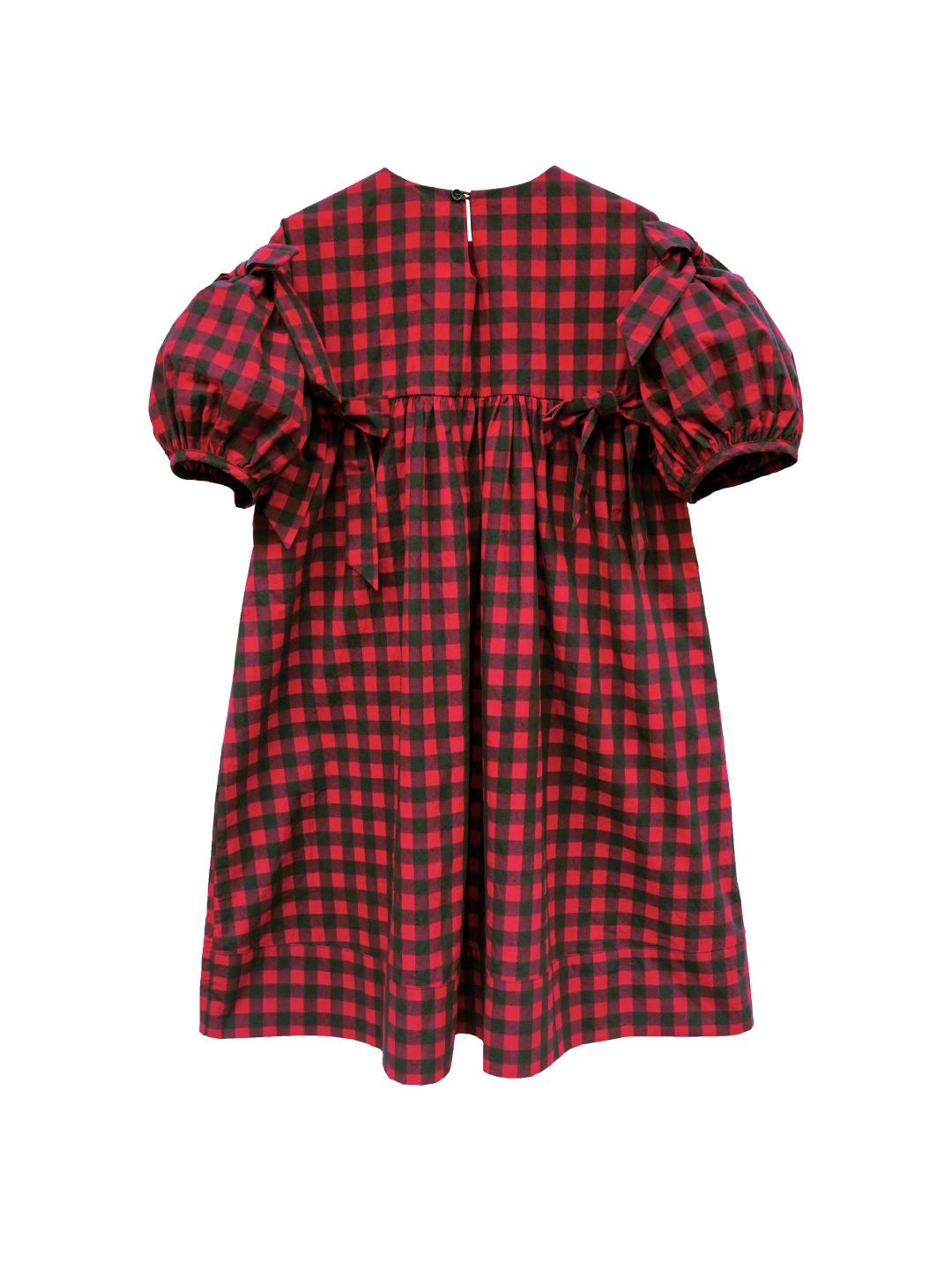 Unlogical Poem Handmade Yoyo Flower Bow Short Gingham Bud Dress