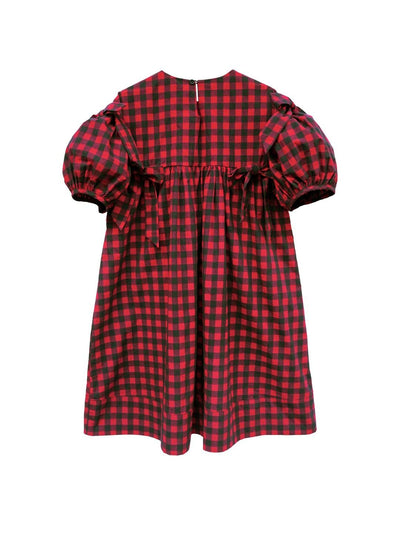 Unlogical Poem Handmade Yoyo Flower Bow Short Gingham Bud Dress
