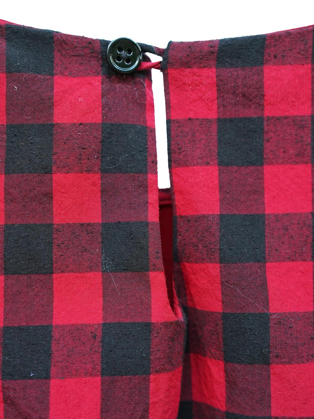 Unlogical Poem Handmade Yoyo Flower Bow Short Gingham Bud Dress