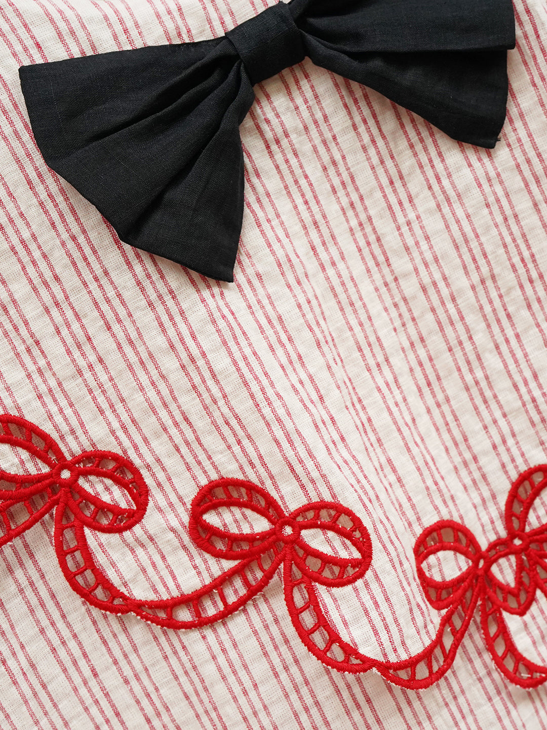 Unlogical Poem Bow Embroidered Cotton Linen Dress