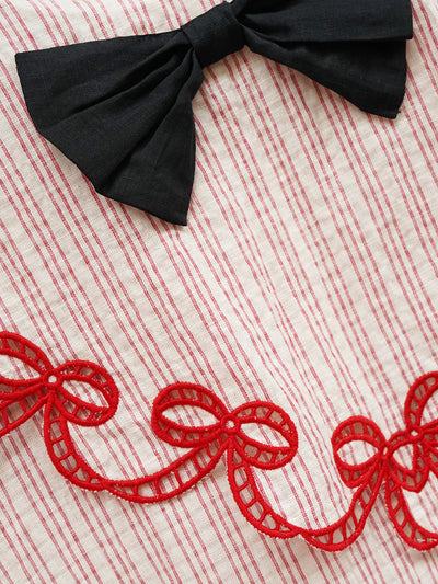 Unlogical Poem Bow Embroidered Cotton Linen Dress