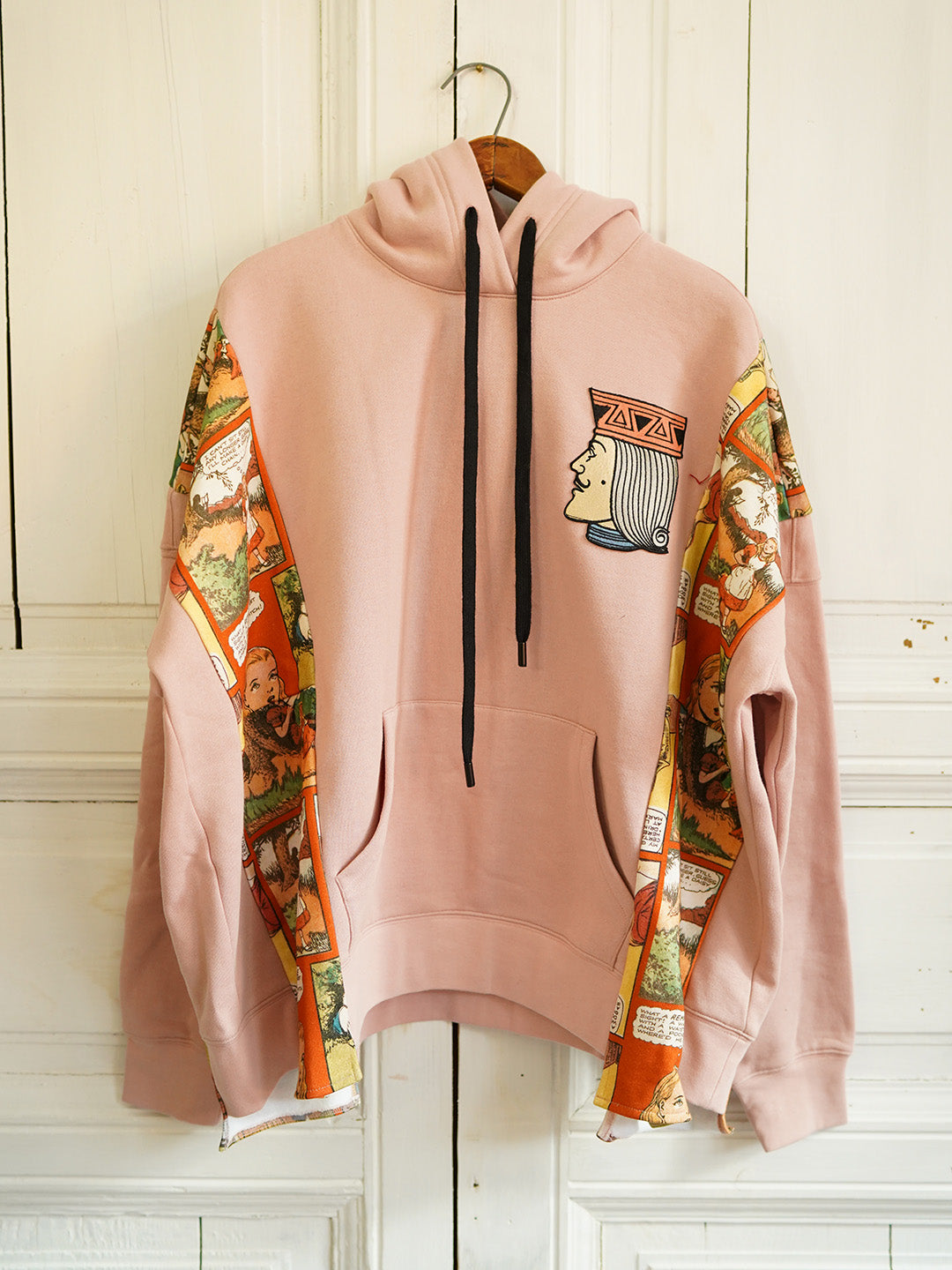 Unlogical Poem Alice in Wonderland Print Patchwork Pink Hoodie