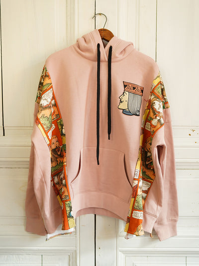 Unlogical Poem Alice in Wonderland Print Patchwork Pink Hoodie