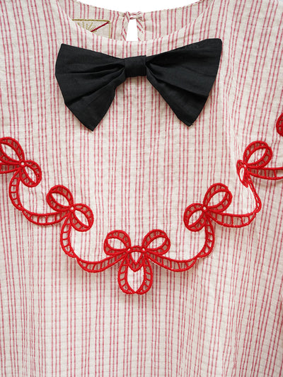 Unlogical Poem Bow Embroidered Cotton Linen Dress