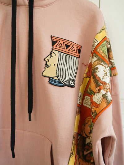 Unlogical Poem Alice in Wonderland Print Patchwork Pink Hoodie