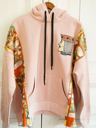 Unlogical Poem Alice in Wonderland Print Patchwork Pink Hoodie