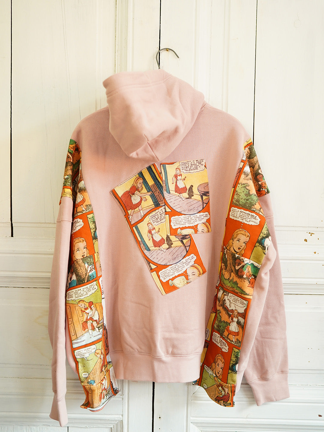 Unlogical Poem Alice in Wonderland Print Patchwork Pink Hoodie