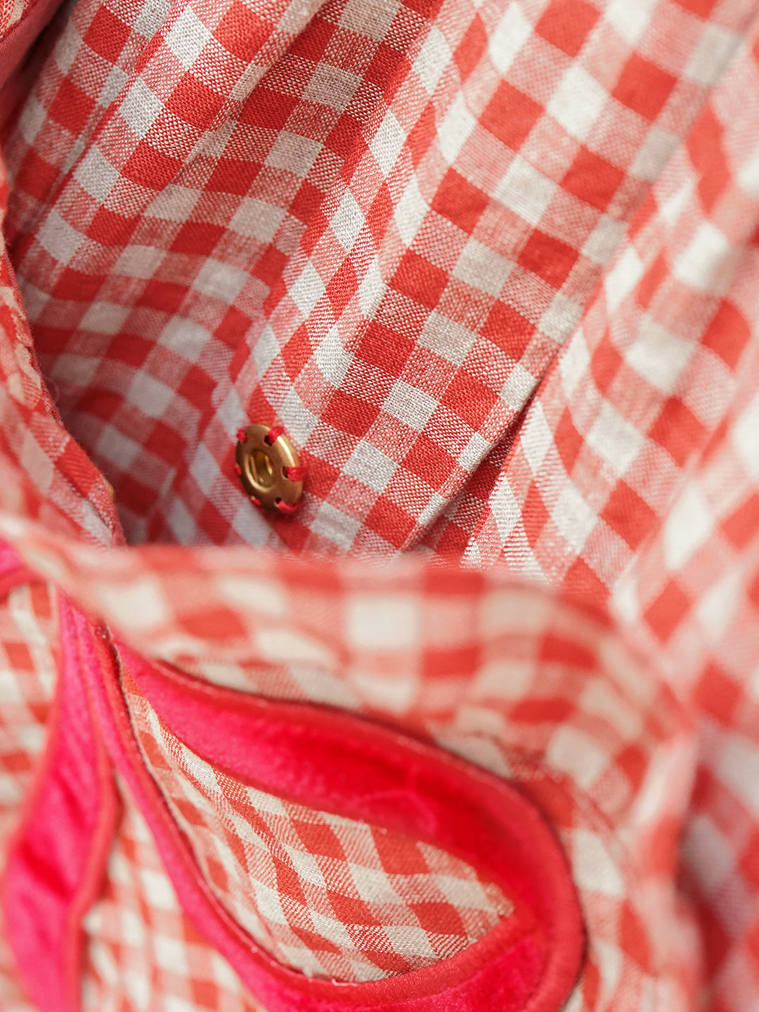 Unlogical Poem Bow and Heart Patchwork Embroidery Gingham Linen Long Coat