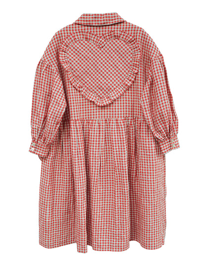 Unlogical Poem Bow and Heart Patchwork Embroidery Gingham Linen Long Coat