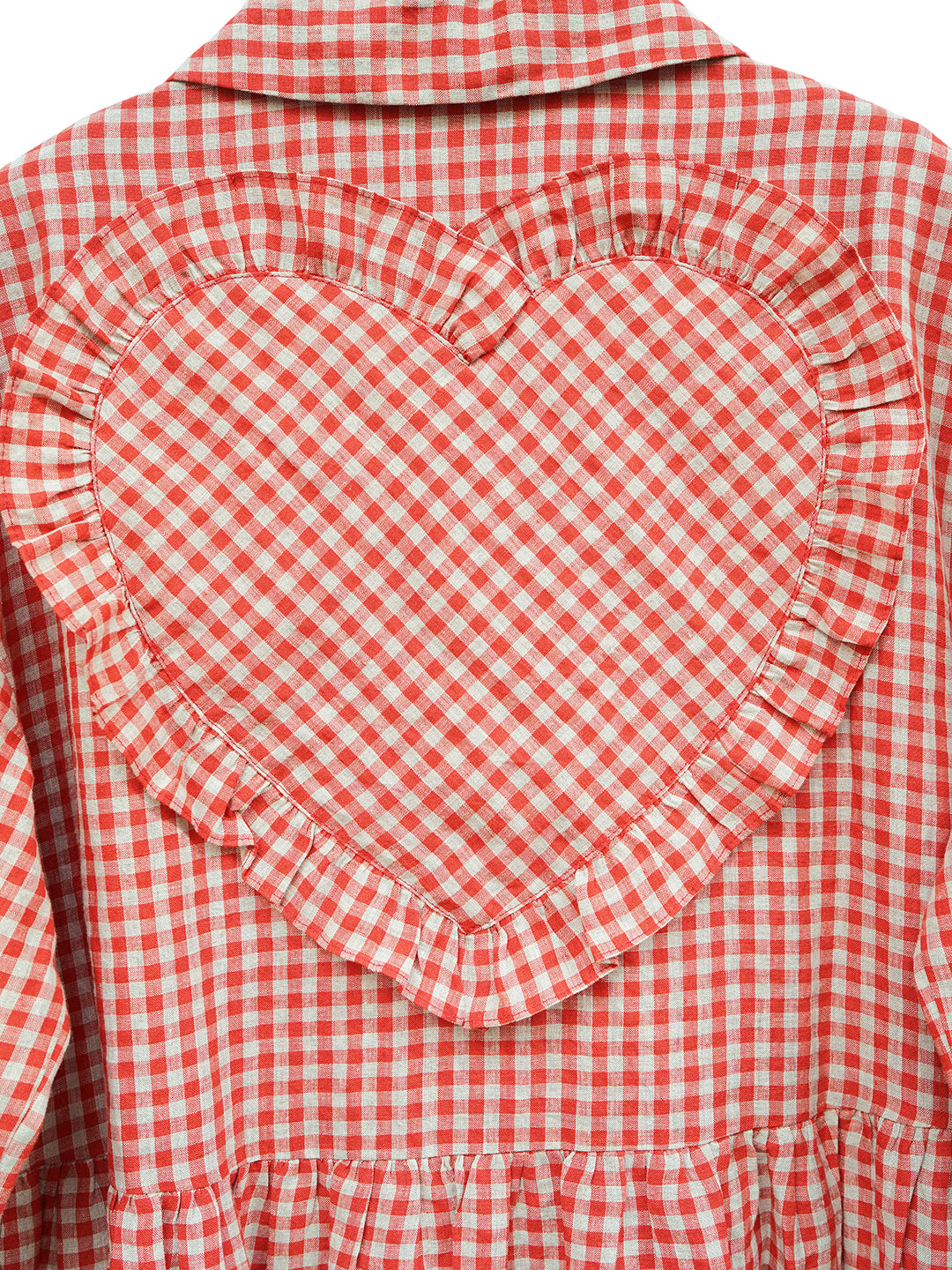 Unlogical Poem Bow and Heart Patchwork Embroidery Gingham Linen Long Coat