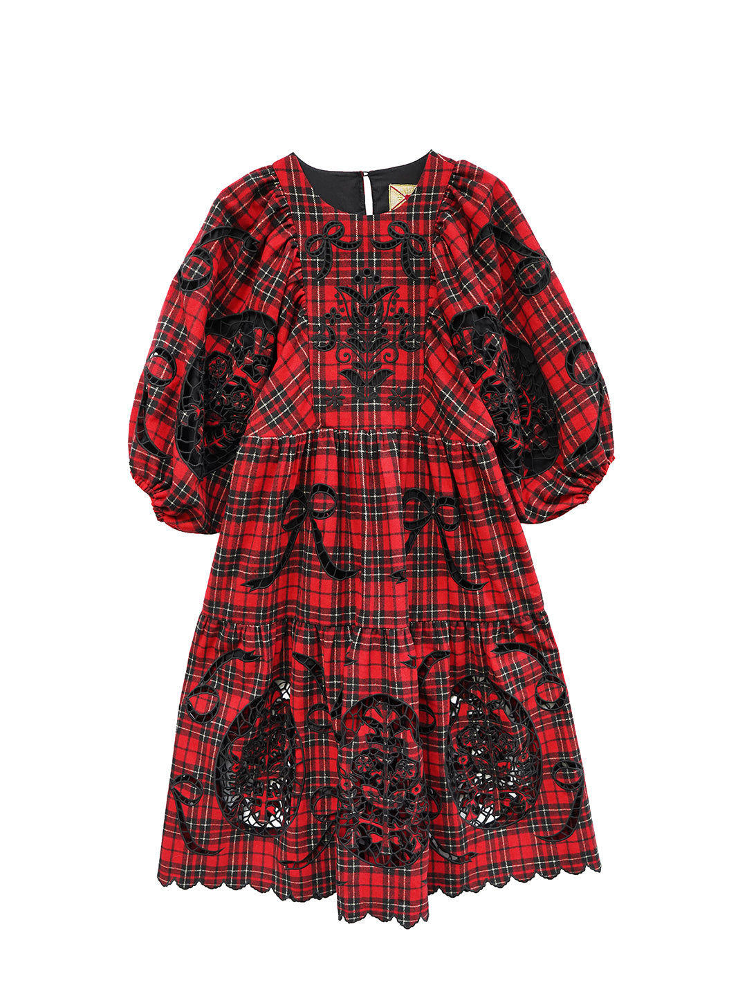 Unlogical Poem Victorian-style Paper-cut Pattern Hollow Embroidery Tartan Woolen Dress