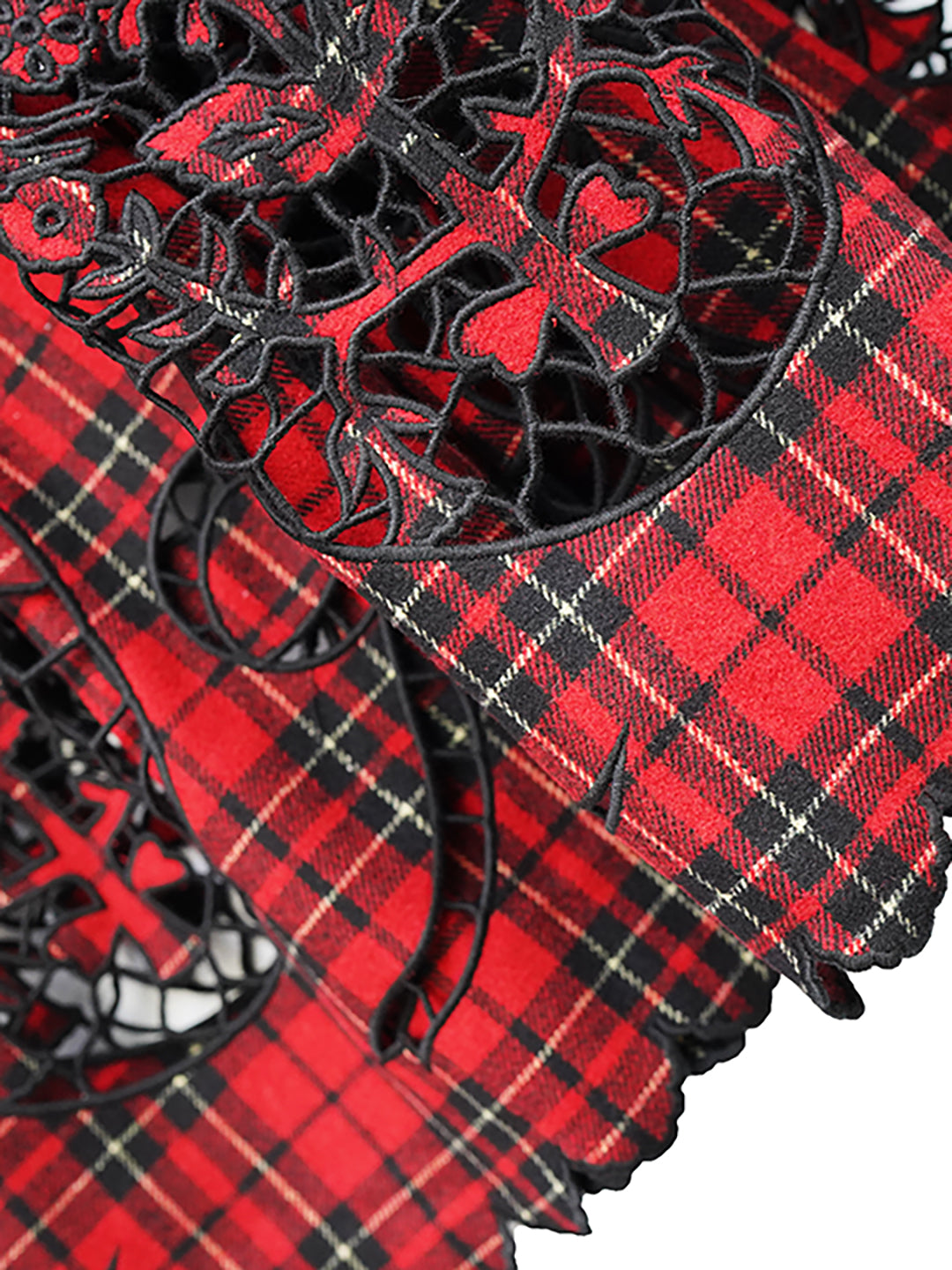 Unlogical Poem Victorian-style Paper-cut Pattern Hollow Embroidery Tartan Woolen Dress