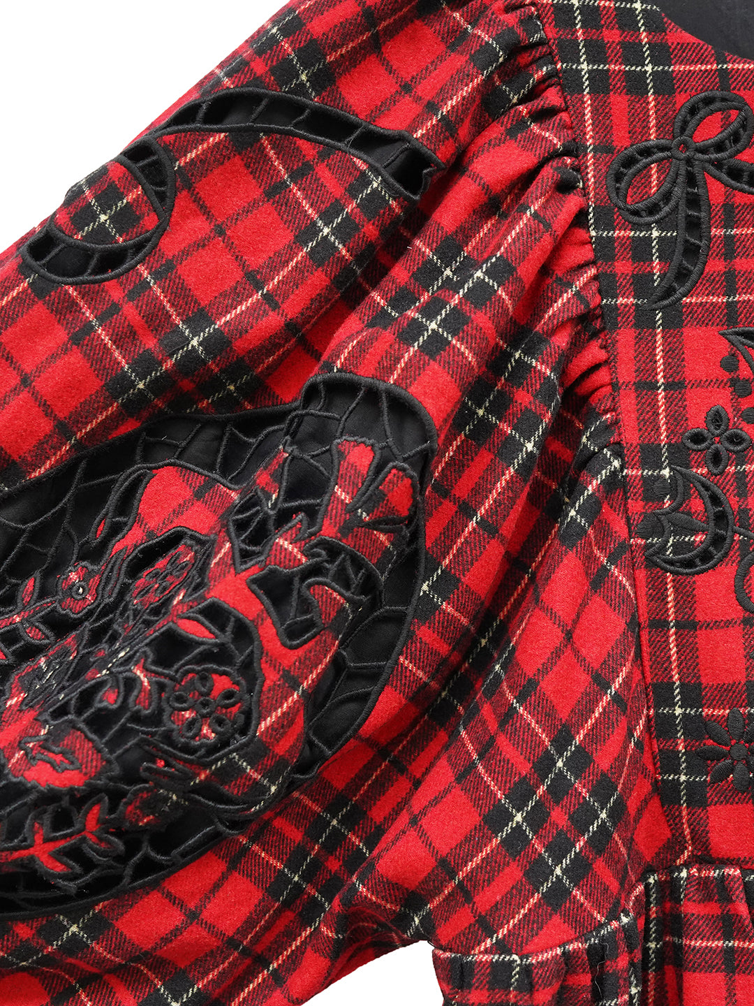 Unlogical Poem Victorian-style Paper-cut Pattern Hollow Embroidery Tartan Woolen Dress