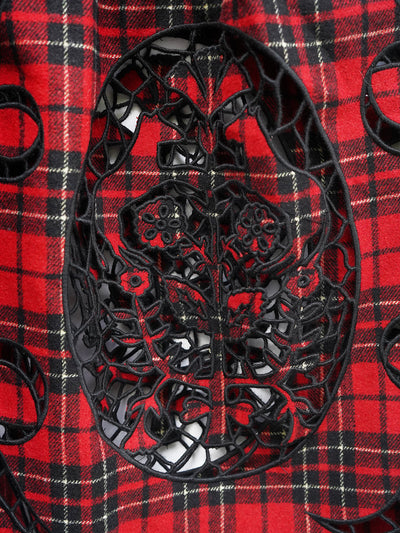 Unlogical Poem Victorian-style Paper-cut Pattern Hollow Embroidery Tartan Woolen Dress