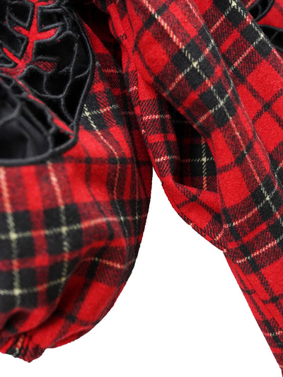 Unlogical Poem Victorian-style Paper-cut Pattern Hollow Embroidery Tartan Woolen Dress