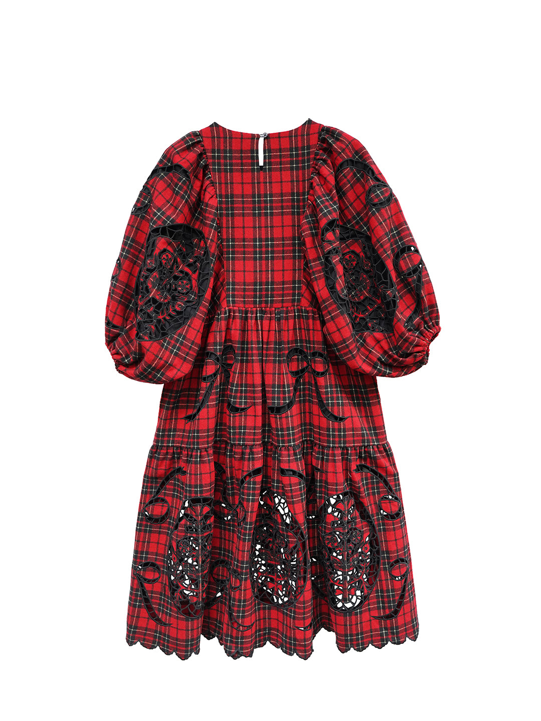 Unlogical Poem Victorian-style Paper-cut Pattern Hollow Embroidery Tartan Woolen Dress