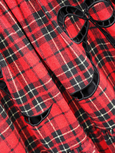 Unlogical Poem Victorian-style Paper-cut Pattern Hollow Embroidery Tartan Woolen Dress