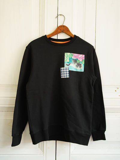 Unlogical Poem Vintage Style Print Patchwork Black Sweater