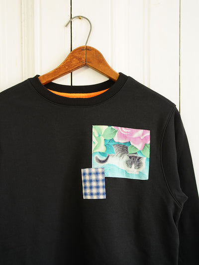 Unlogical Poem Vintage Style Print Patchwork Black Sweater