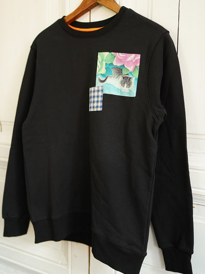 Unlogical Poem Vintage Style Print Patchwork Black Sweater