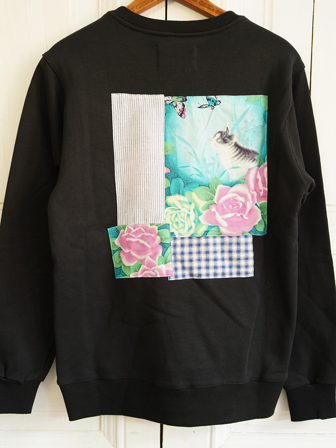Unlogical Poem Vintage Style Print Patchwork Black Sweater