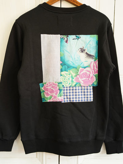 Unlogical Poem Vintage Style Print Patchwork Black Sweater