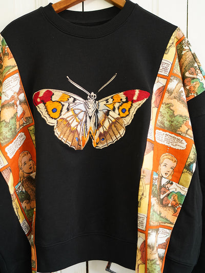 Unlogical Poem Butterfly Embroidery Patchwork Black Sweater