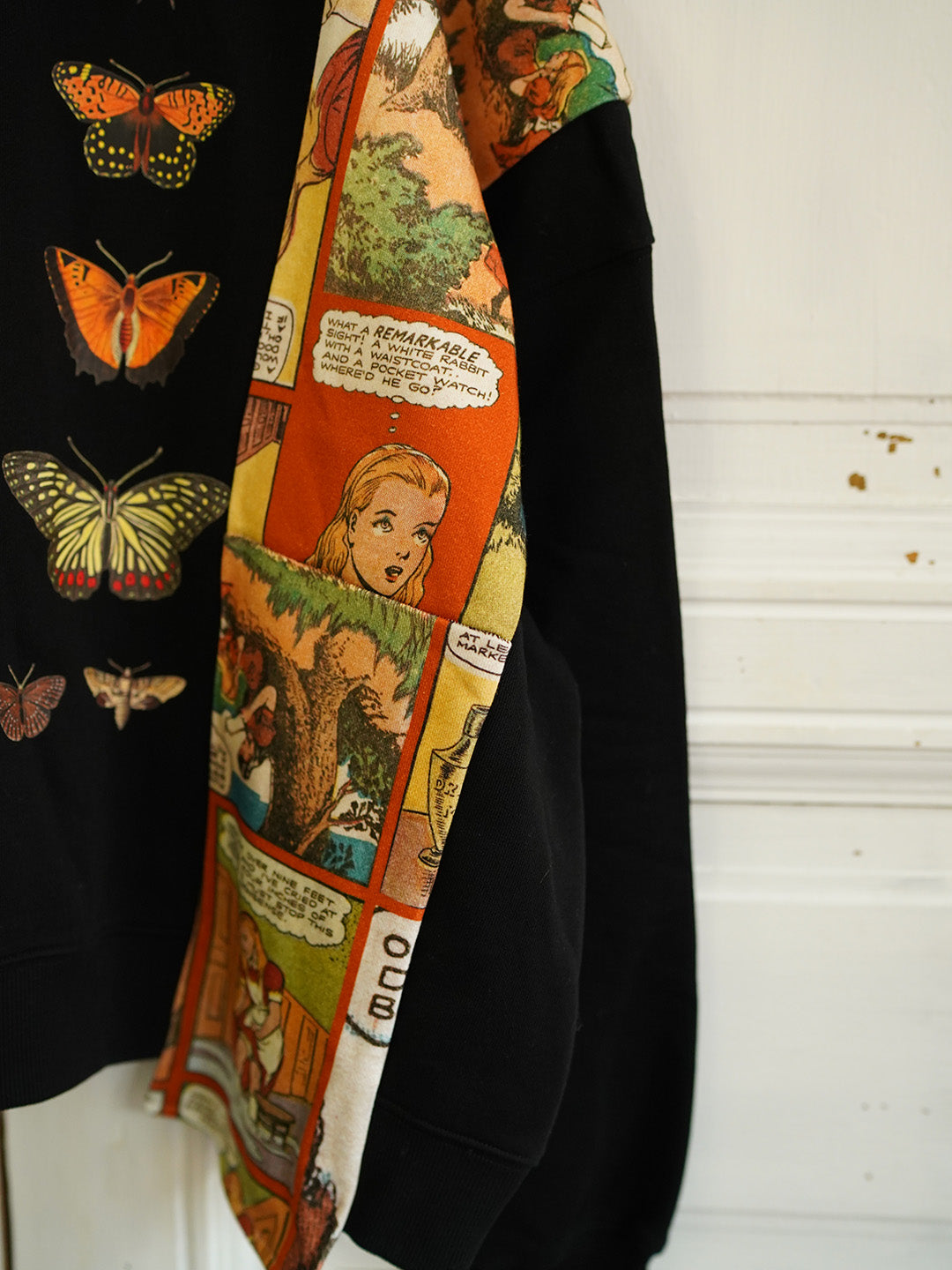 Unlogical Poem Butterfly Embroidery Patchwork Black Sweater