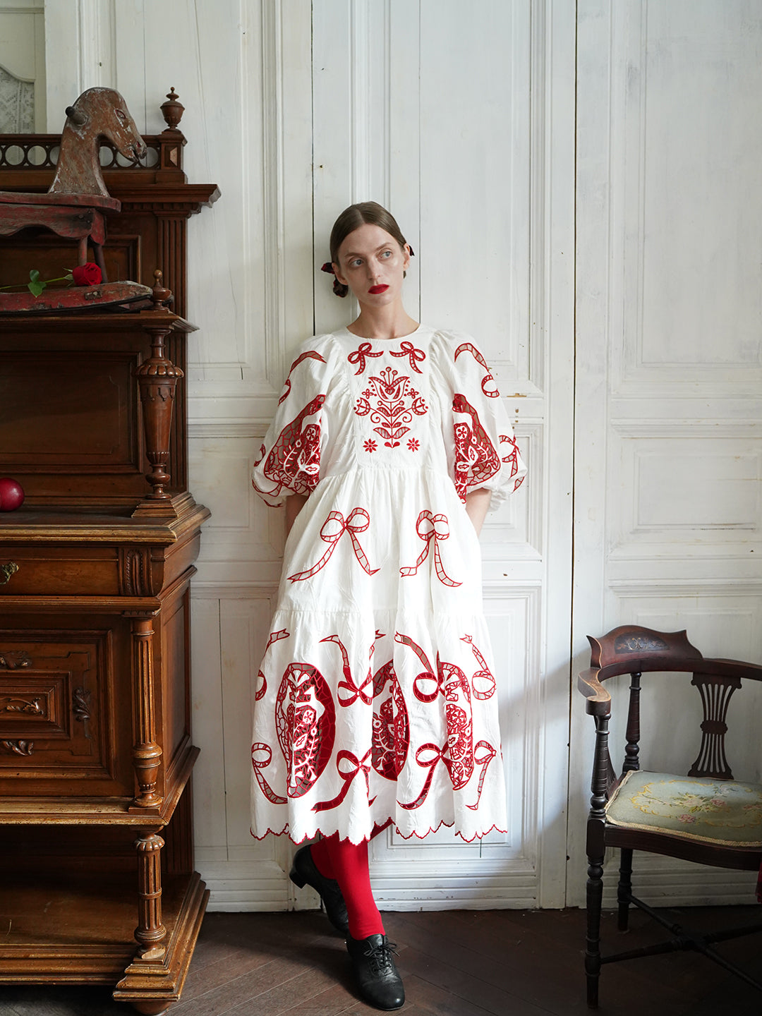 Unlogical Poem Victorian-style Paper-cut Pattern Hollow Embroidery Cotton Dress
