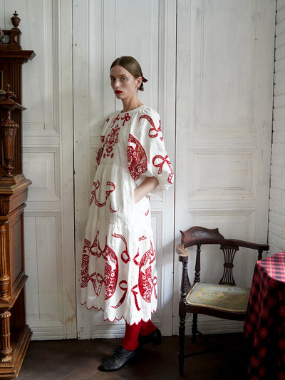 Unlogical Poem Victorian-style Paper-cut Pattern Hollow Embroidery Cotton Dress