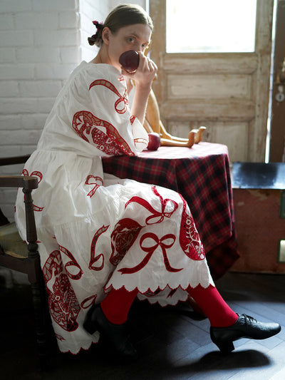 Unlogical Poem Victorian-style Paper-cut Pattern Hollow Embroidery Cotton Dress