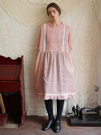 Unlogical Poem Retro Style Lace Pink Ramie Dress