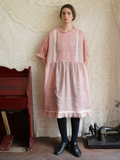 Unlogical Poem Retro Style Lace Pink Ramie Dress