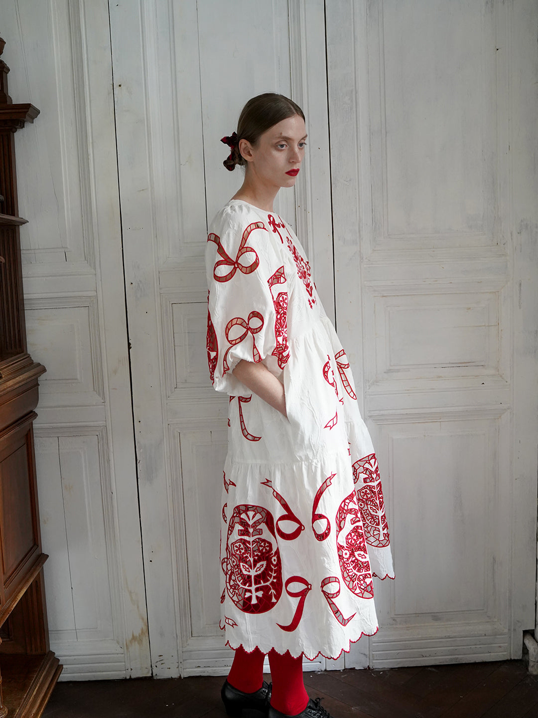 Unlogical Poem Victorian-style Paper-cut Pattern Hollow Embroidery Cotton Dress