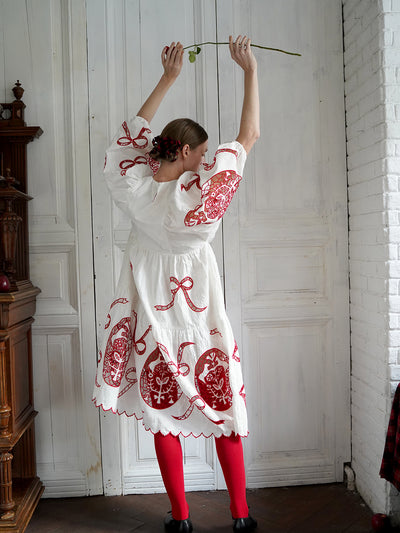 Unlogical Poem Victorian-style Paper-cut Pattern Hollow Embroidery Cotton Dress