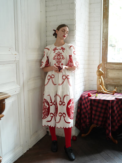 Unlogical Poem Victorian-style Paper-cut Pattern Hollow Embroidery Cotton Dress
