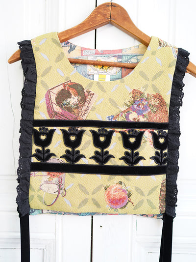 Unlogical Poem Cottage Style Yarn-dyed Patchwork Flower Lace Smock