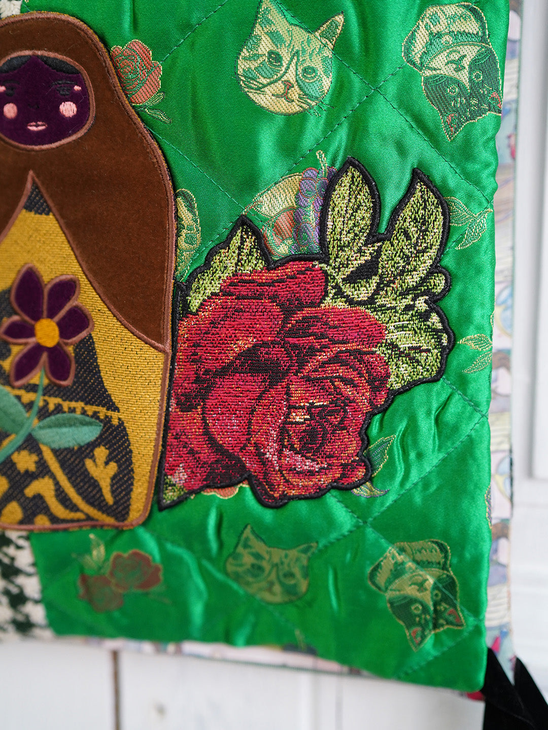 Unlogical Poem Cottage Style Patchwork Embroidery Green Smock