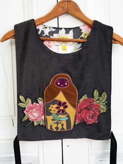 Unlogical Poem Doll Embroidery Patchwork Flower Smock