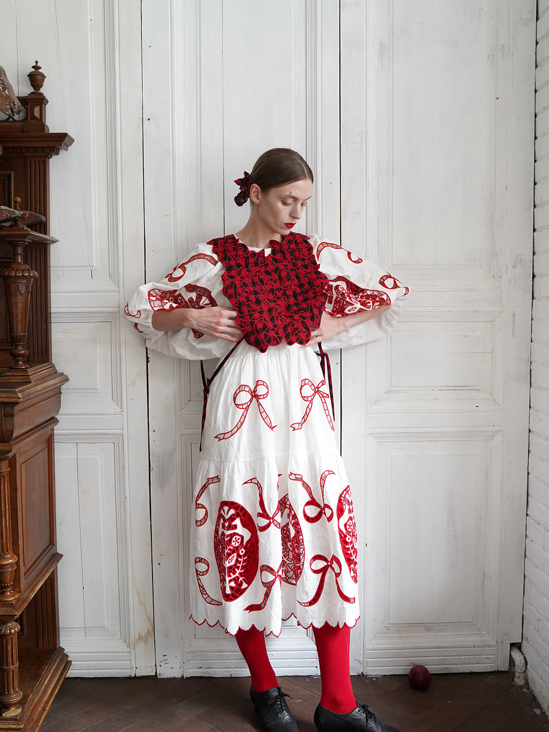 Unlogical Poem Cat Embroidery Reversible Gingham Smock